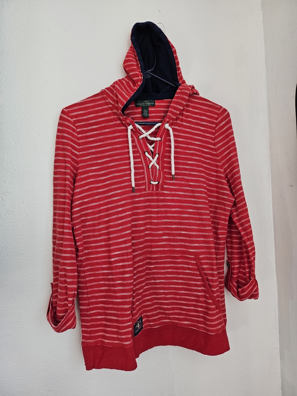 Lauren Ralph Lauren Red & White Striped Hoodie Nautical Prep